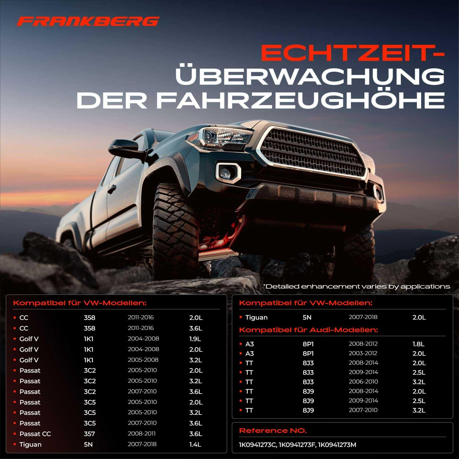 Frankberg 1x Niveausensor Hinten Links Kompatibel mit A3 Q3 TT Altea Octavia II CC Golf V P-a-s-s-a-t T-i-g-u-a-n 1.4L-3.6L 2003-2021