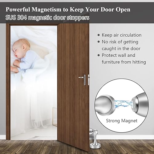 Vista 4 de Paquete de 4 topes magnéticos para puerta, topes de puerta de acero inoxidable, soporte magnético de pared para piso, resistente y moderno