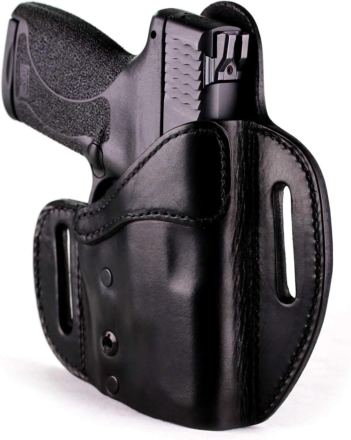 Urban Carry Lock Leather Hybrid OWB (Pancake) Molded Outside Waist Open/Conceal Carry Holster - Leather w/Kydex Advantage! (Black English Bridle, 210 - Left Hand)
