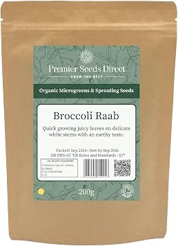 PREMIER SEEDS DIRECT - MICROGREEN/Sprouting Seeds - Broccoli RAAB - Organic 200 Grams