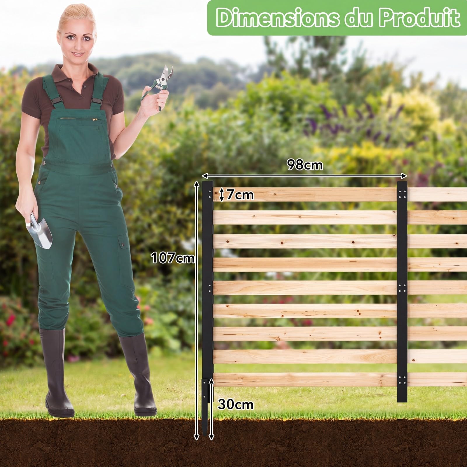COSTWAY Clôture de Jardin 2 Panneaux en Bois Sapin (Naturel)