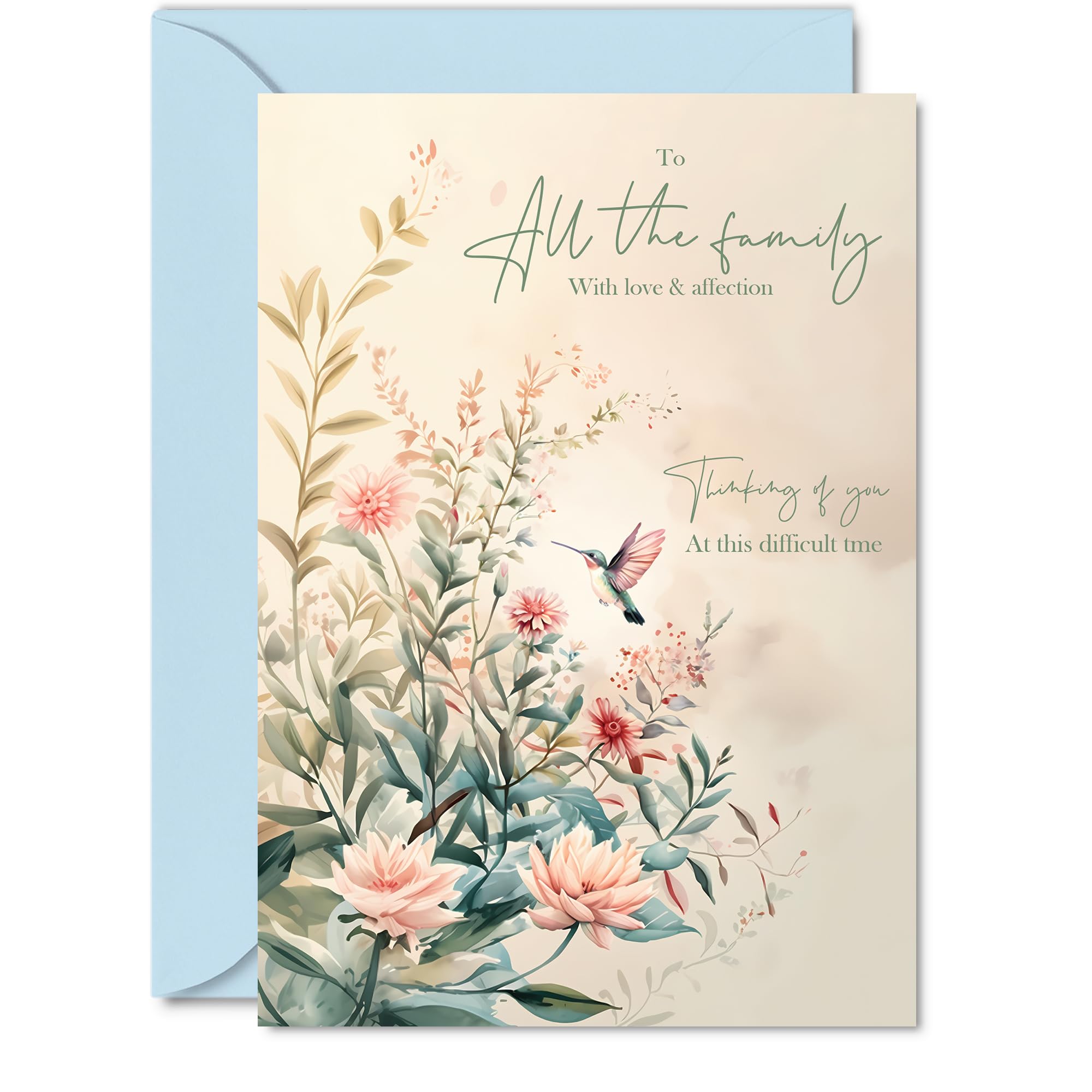 Floral Sympathy Card - Hummingbird Flowers - Mourning Bereavement Cards for Friends Family, 5x7 Inch Condolences Thinking of You Greeting Cards