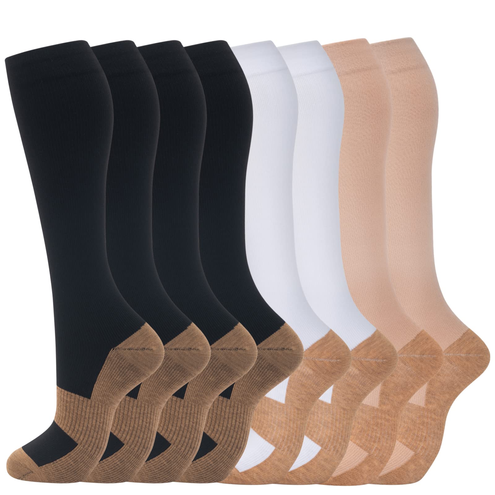 fenglaoda8 Pairs Compression Socks for Men & Women 20-30 mmHg Knee High Nurse Pregnant Running Medical and Travel Athletic