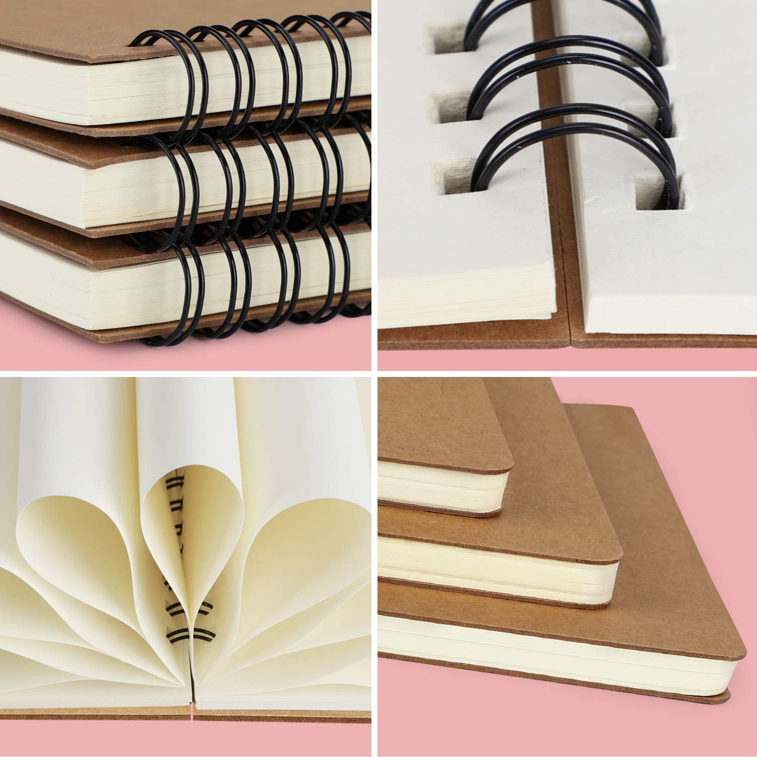 AccuPrints Paquete de 3 cuadernos universitarios en espiral, A5, tamaño 5.5 x 8.2 pulgadas, en blanco, cuaderno de escritura de viaje, diario, bloc de notas, cuaderno de bocetos, para estudiantes,