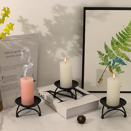 Miniatura 6 de Portavelas de pilar, soporte de vela de hierro, placa de vela, candelabros para velas de pilar, bandeja de vela negra para fiesta, boda, mesa,