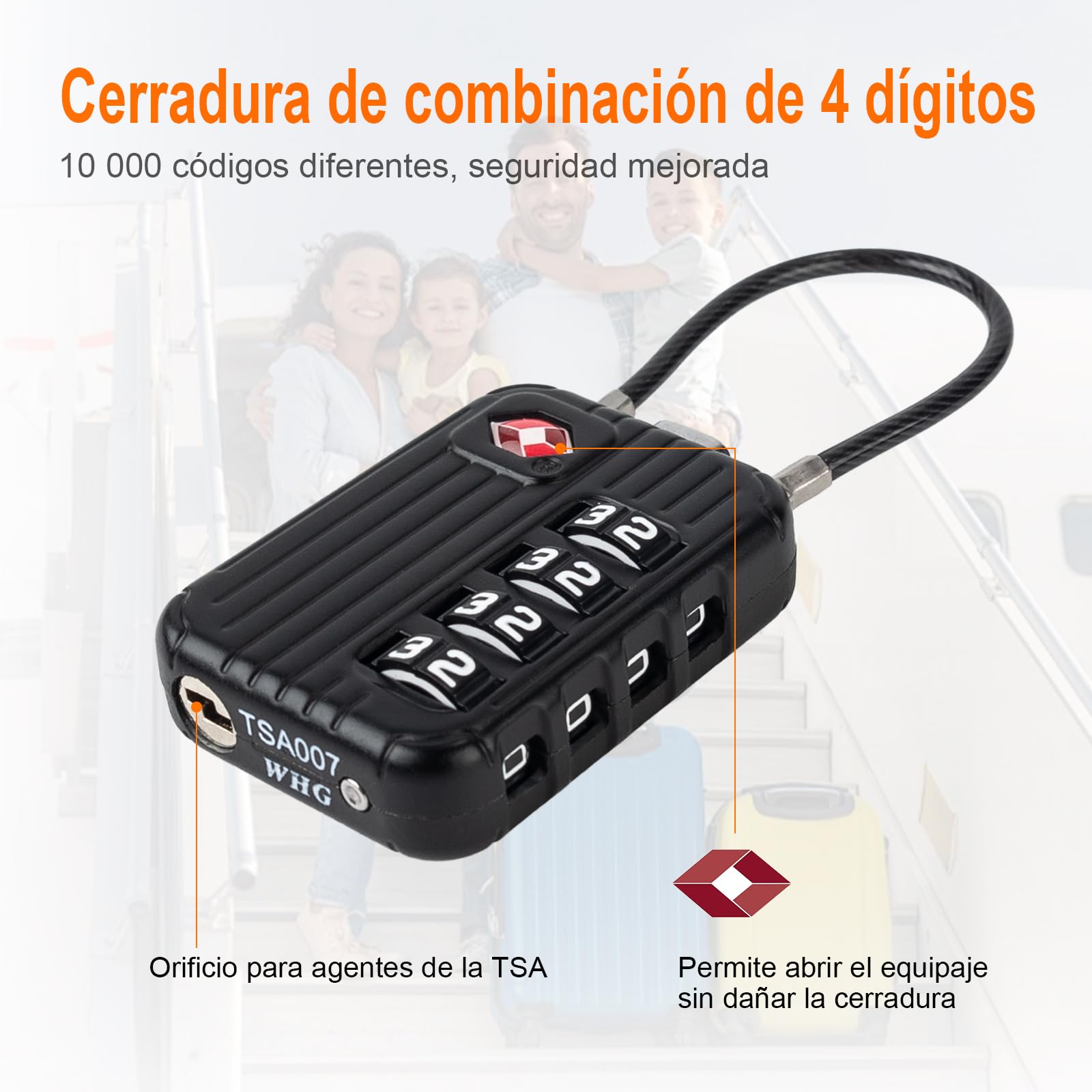 GRIFEMA Candado TSA con Combinación de 4 Dígitos, Cable Flexible para Maletas, Bolsos y Equipaje de Viaje, Negro (1 Unidad, GA1008) — view 5