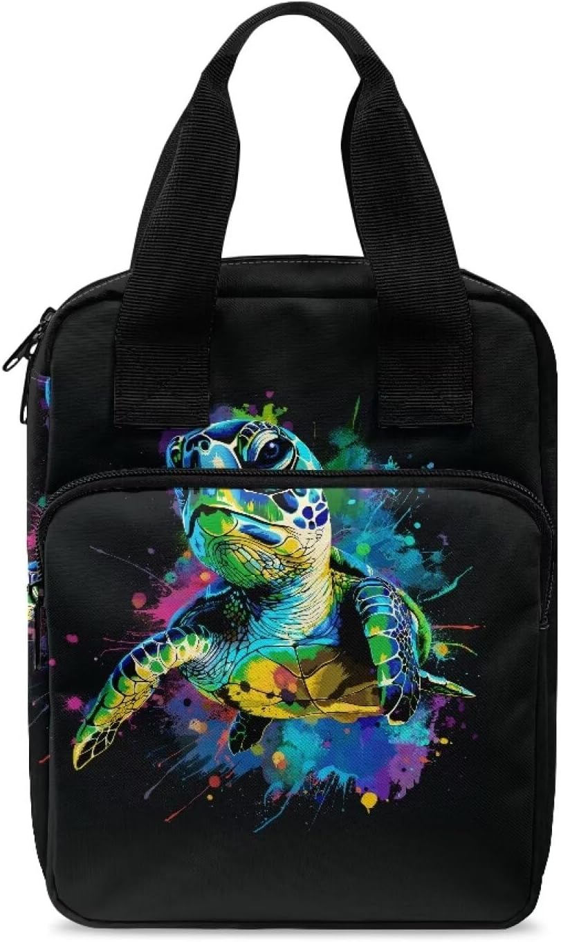 Xoenoiee Colorful Paint Green Turtle Pattern Bible Cover Tote Bag with Bookmark - Bible Carrying Case