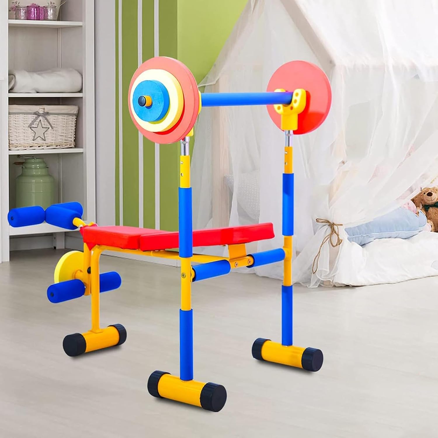 Kids Fitness Exercise Equipment, Adjustable Barbell Toy Set for Kids Fitness, Children's Play Fitness Exercise Equipment, Kids Workout Equipment for 3-12 Year Old