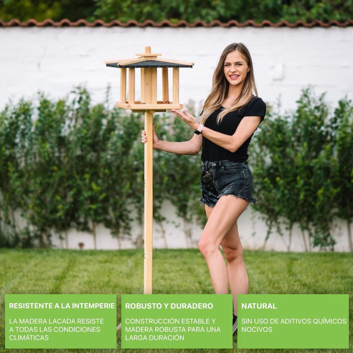 ITA Casa de Comida para Pájaros 43x43x35 cm de Madera - Comedero para Aves Silvestres - Resistente al Clima, Estable, Robusto