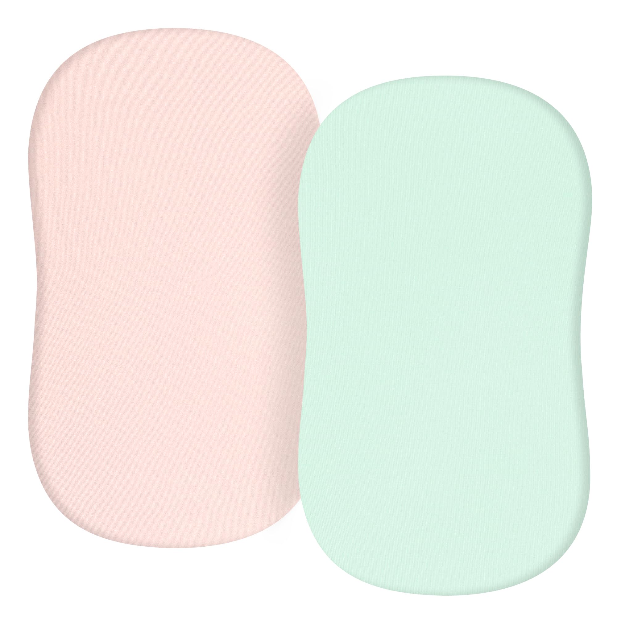 TILLYOU Baby Bassinet Sheets for Girls Boys 2 Pack Baby Sheets for Square Rectangle Oval Bassinet Mattress 33X16 Inch, Green & Pink