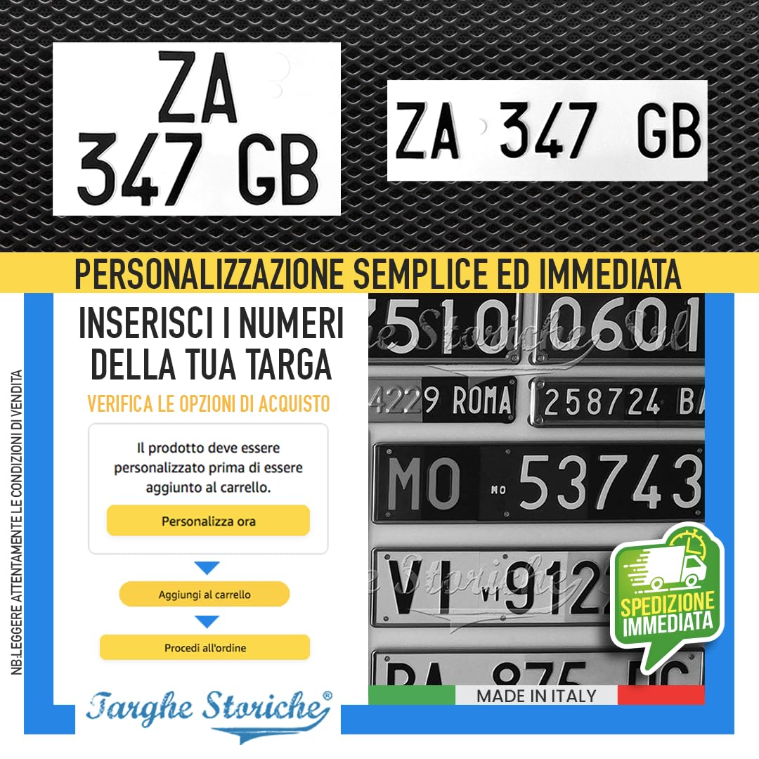 Targhe Personalizzate - Modello Kit Completo dal 1995 al 1997 - con Lettere e Numeri in Rilievo, Incise su Alluminio Catarifrangente, Made in Italy (ZA Sovrapposta Colorazione d'origine)