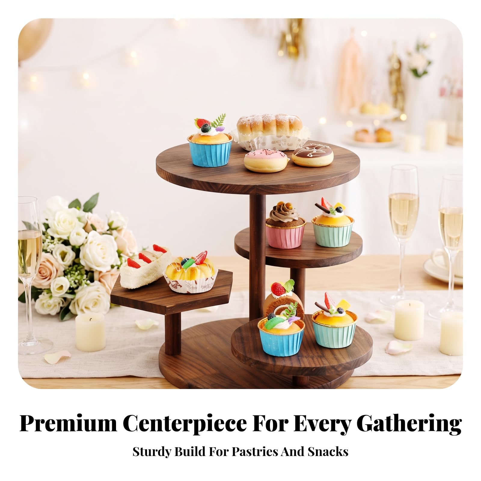 Présentoir à Étages Plateaux Chic | Rustique, présentoir En Bois, Robuste, Étagère Service Plateaux En Bois, pr collation D'anniverire