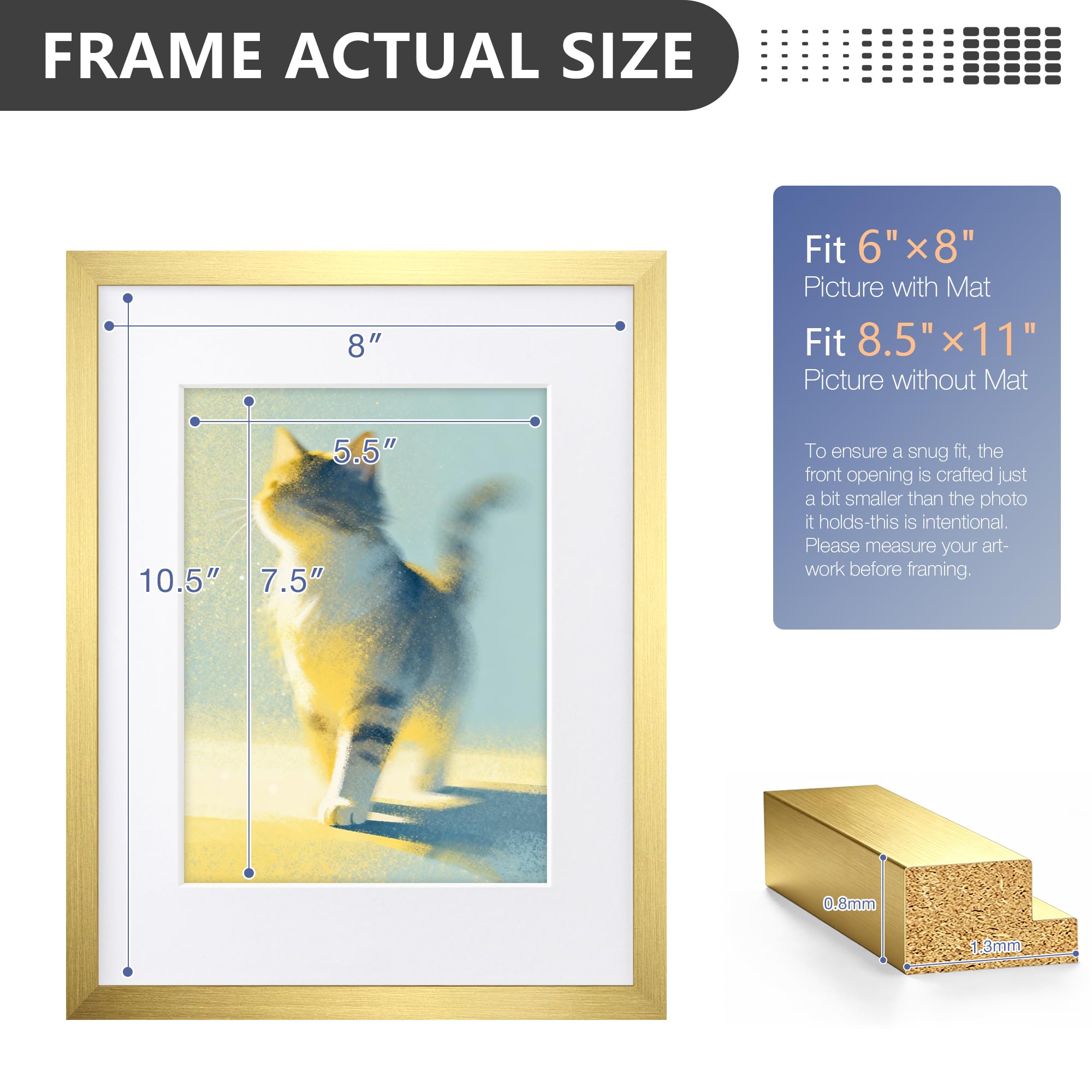 Set di 6 cornici portafoto in legno ingegnerizzato oro, con plexiglass HD, immagini da 15 x 20 cm con passepartout o 20 x 28 cm senza passepartout, cornici multiple, per collage da tavolo o