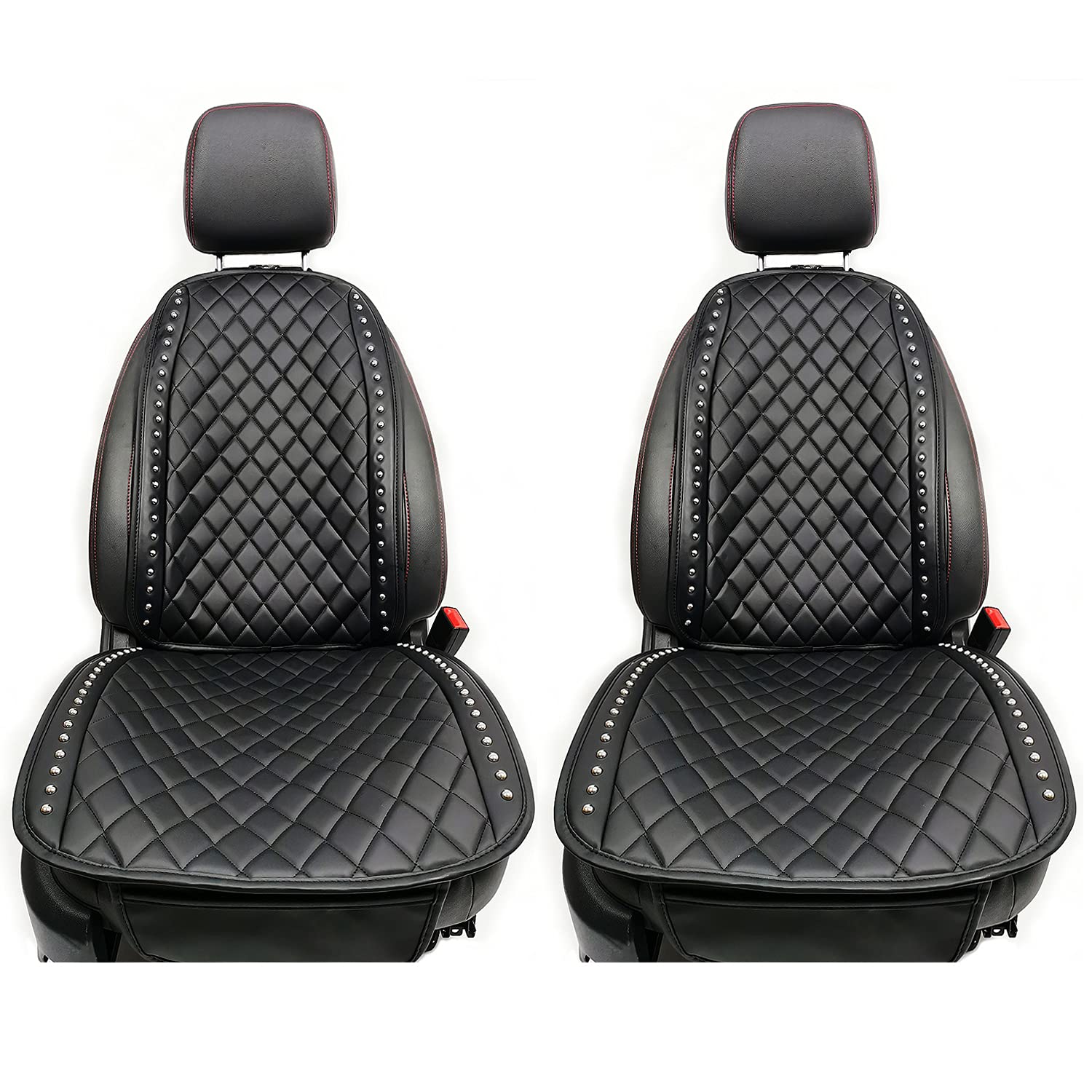 Carshaping No Headrest Leather Seat Cushion, Universal Fit Car Seat Cover, Rivet Fashion Lady Cushion, Small Waist Seat Covers (2PCS)