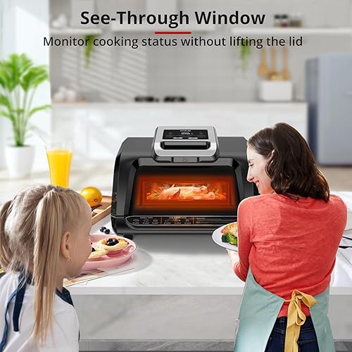 Miniatura 5 de Combo eléctrico de parrilla interior sin humo y freidora de aire, 7 en 1, parrilla, asar, hornear, crujiente, deshidrata y más, con platos