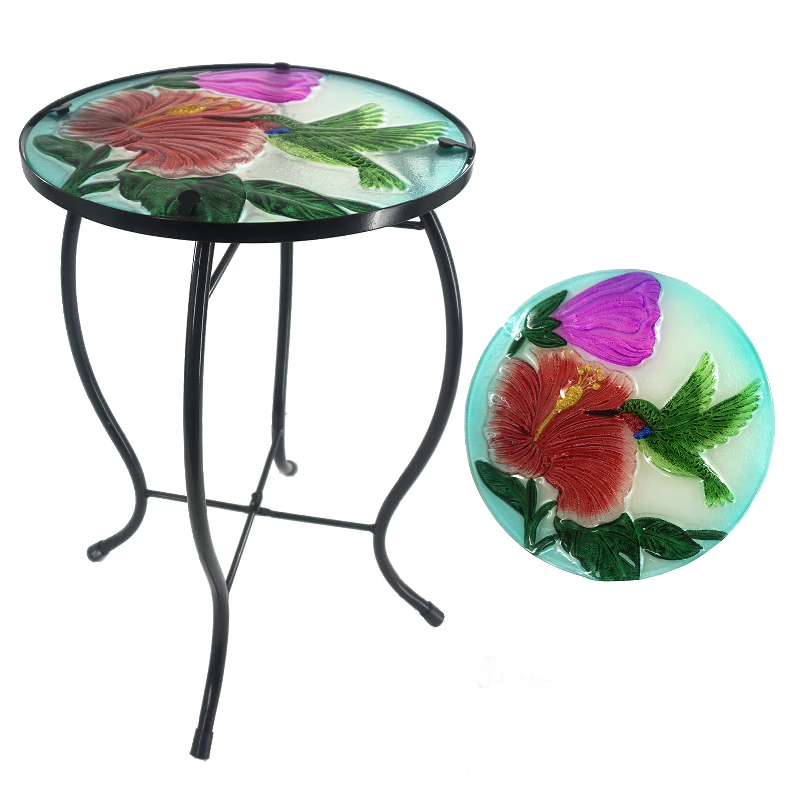 Mesa auxiliar redonda para exteriores, colibrí, pequeña, mesa auxiliar para patio, jardín, sala de estar, bistró, balcón o césped