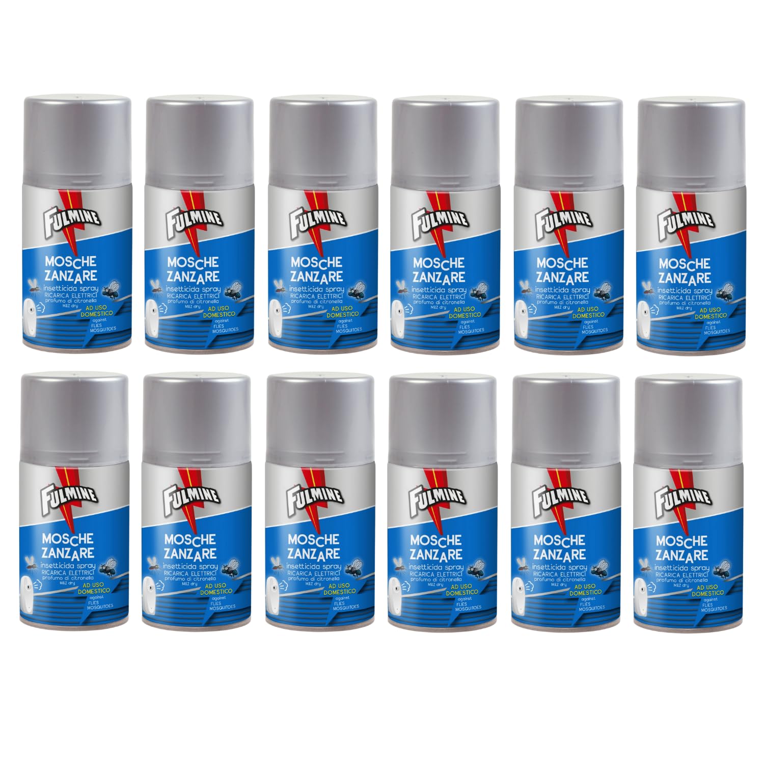 Virsus 12 Bombolette Fulmine Insetticida Mosche & Zanzare 250ML per erogatore Automatico - F