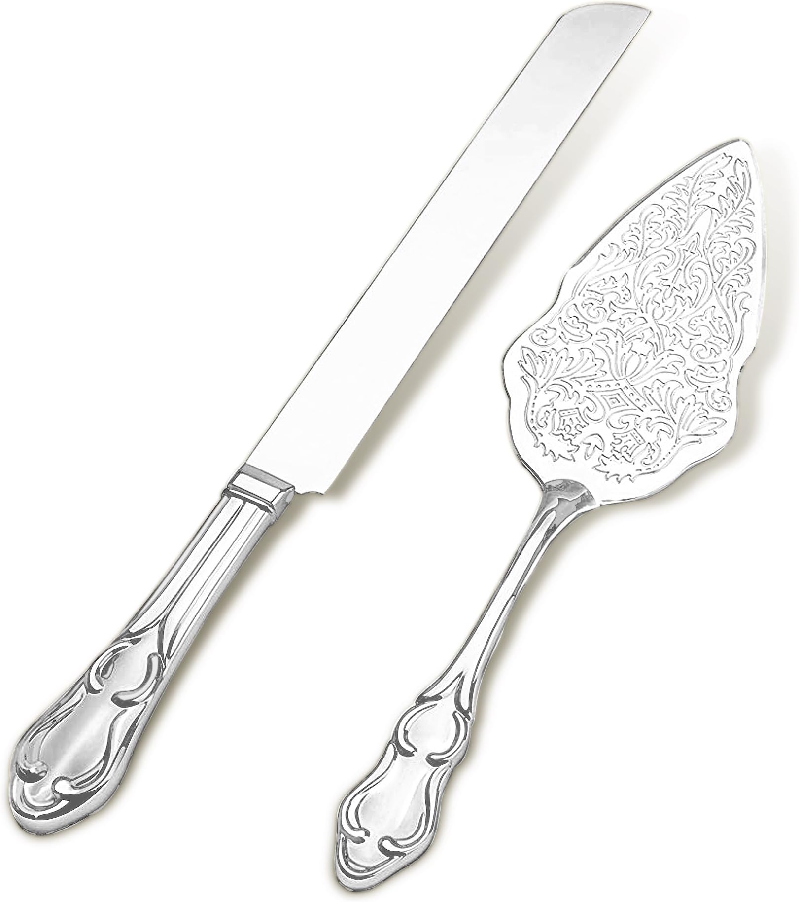 Strova Silver Wedding Cake Serving Set - Elegant Cake Cutting Knife and Server for Event Use