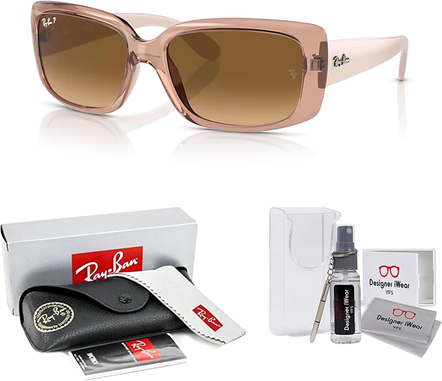 Ray-Ban RB4389 Square Sunglasses for Women +BUNDLE with ACCESSORY EYEWEAR KIT