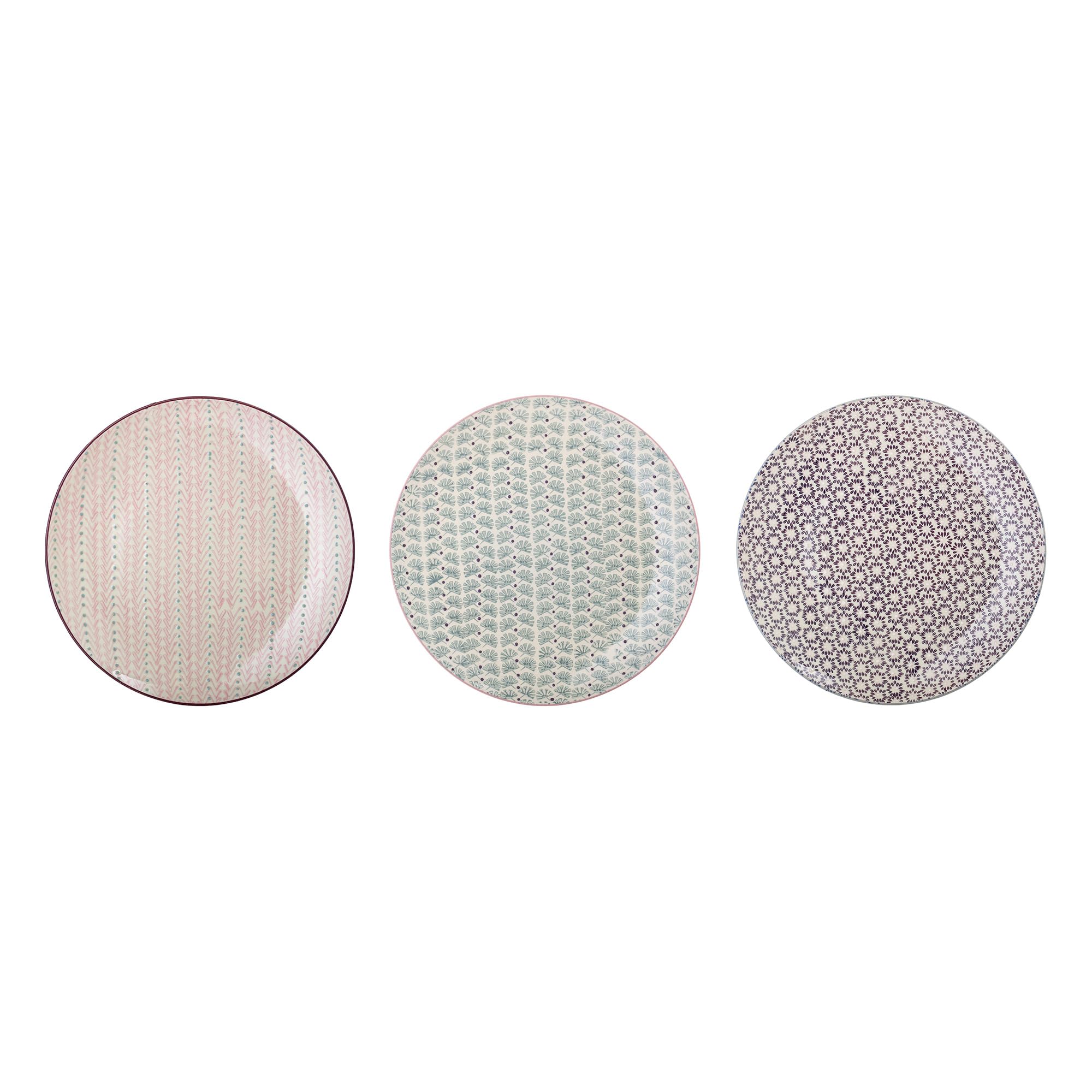 Bloomingville Teller Maya, rosa grün lila, Keramik, 3er Set, 28 cm