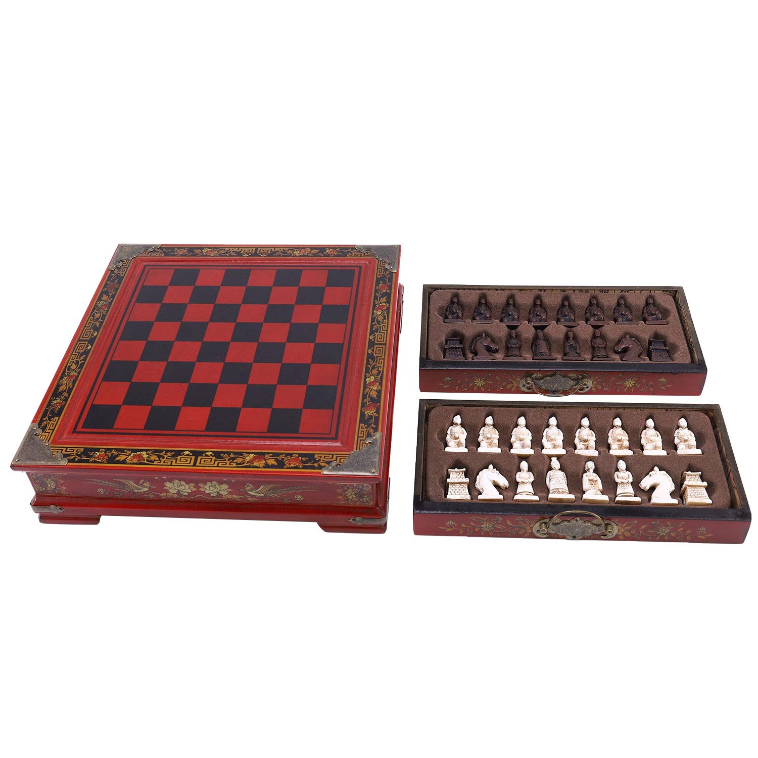 ÉChecs en Bois Chinois RéTro en Terre Cuite Guerriers ÉChecs en Bois Do Old Sculpture RéSine Chessman NoëL Anniversaire Cadeau Premium