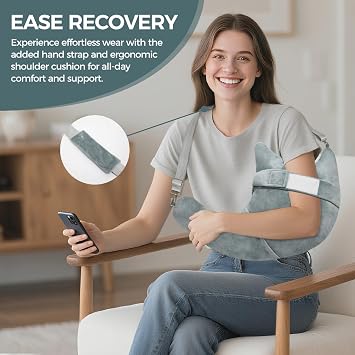 RQUXMT Shoulder Surgery Pillow, Rotator Cuff Pillow, Side Sleeper Pillow with Pocket & Adjustable Strap, Arm Support for Injury, Post-Op Care, Pain Relief (Dusty Green)