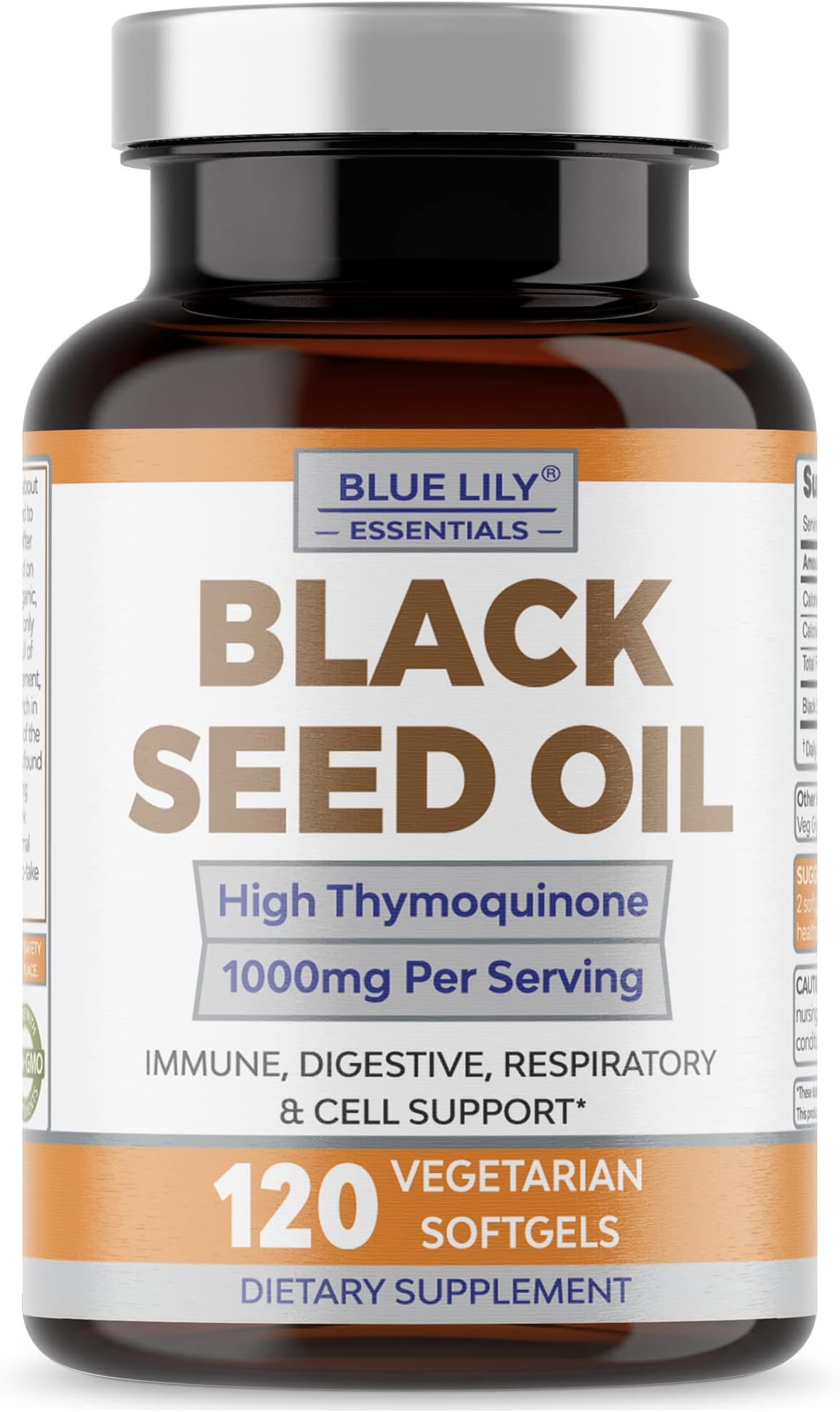 Black Seed Oil 120 Vegan Softgels Organic Cold Pressed Nigella Sativa Oil. Good Source of Omega 3 6 9. Super Antioxidant for Immune Support, Radiant Skin & Hair.