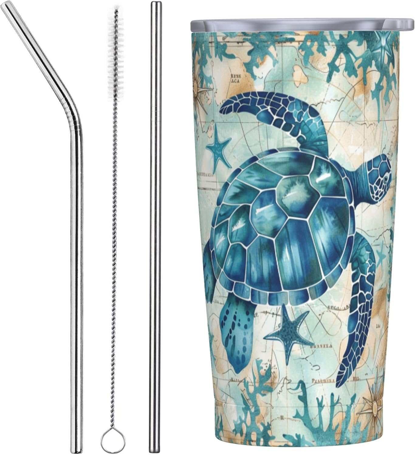 Sea Turtle Tumbler with Lid and Straw 20 oz Stainless Steel Insulated Tumbler Coffee Cup for Christmas Birthday Gifts