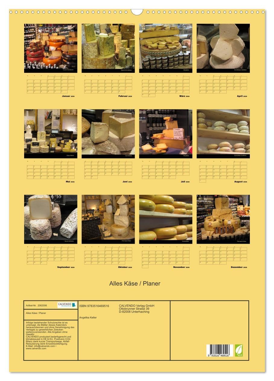 Alles Käse/Planer (Wandkalender 2026 DIN A2 hoch), CALVENDO Monatskalender: Ein Küchenplaner - nicht nur für Käse-Liebhaber (CALVENDO Lifestyle)