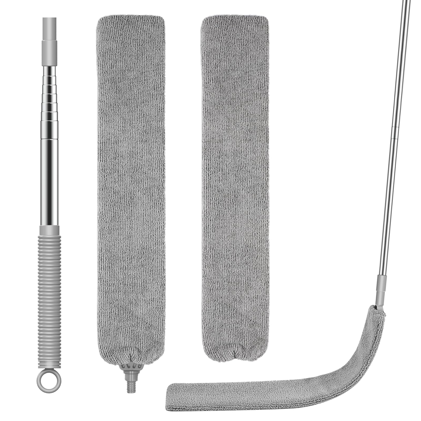 Cleaning Tool Extendable Gap Duster 81 Inch Long Handle Flat Dust Cleaner with 2 Microfiber Dusting Cloths for Under Appliances Furniture Fridge