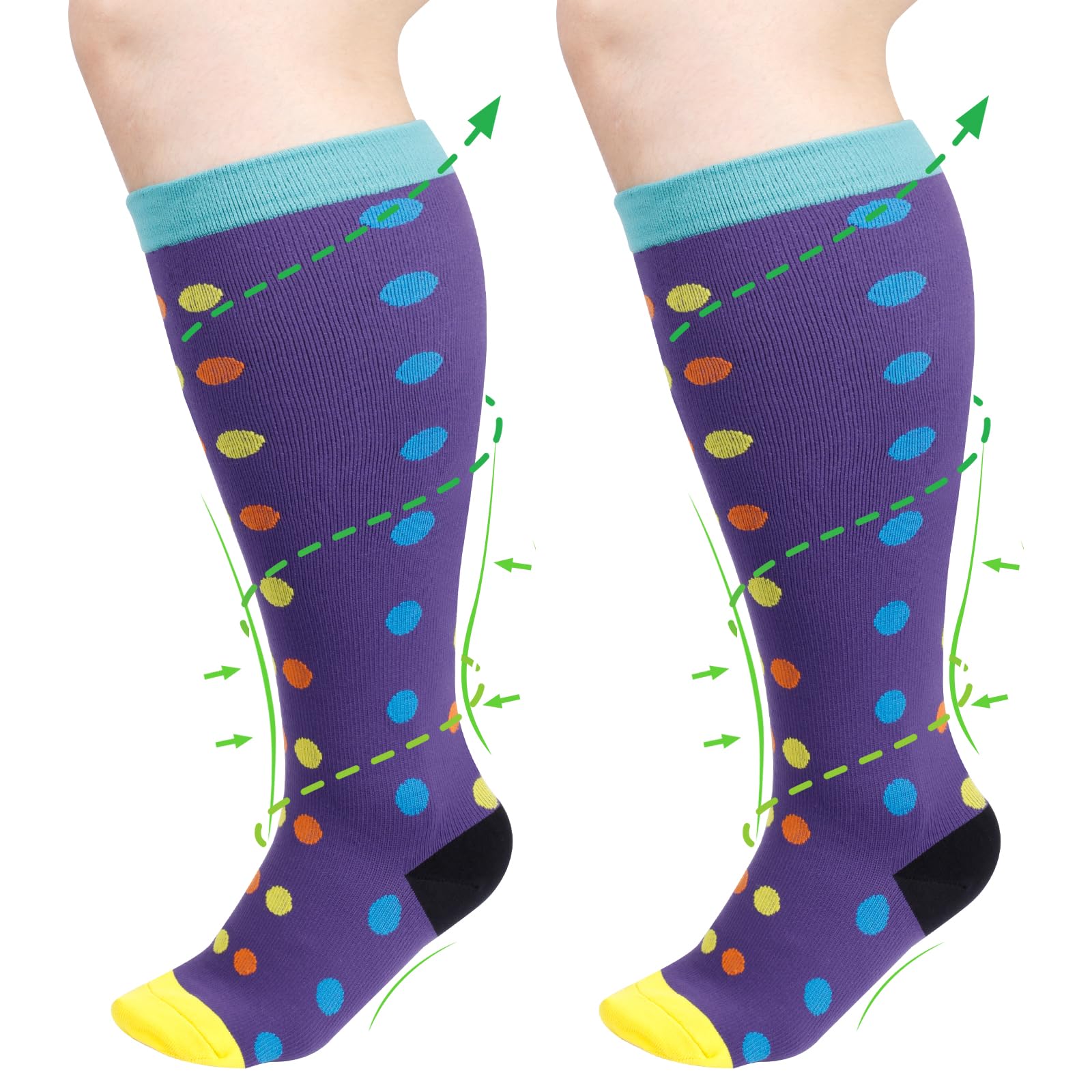 NATURE EVO Plus Size Compression Socks for Women & Men, Extra Wide Calf Knee High Stockings for Circulation Support