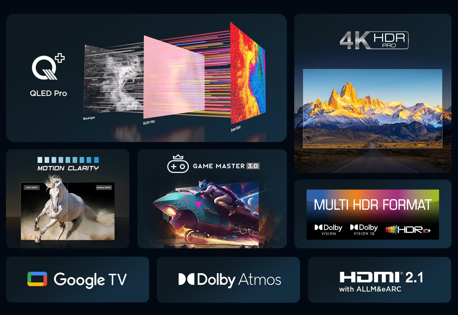 TCL 43T7B 43-Zoll QLED Pro Fernseher, 4K Ultra HD, HDR Pro, Smart TV Unterstützt von Google TV (Dolby & Atmos, Motion Clarity, Freihändige Sprachsteuerung, Kompatibel mit Google Assistant & Alexa)