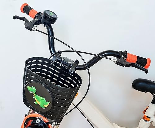 Miniatura 7 de Cesta de bicicleta para niños con campana, bonita cesta de bicicleta de dinosaurio para niños, niños pequeños, cesta delantera de plástico para