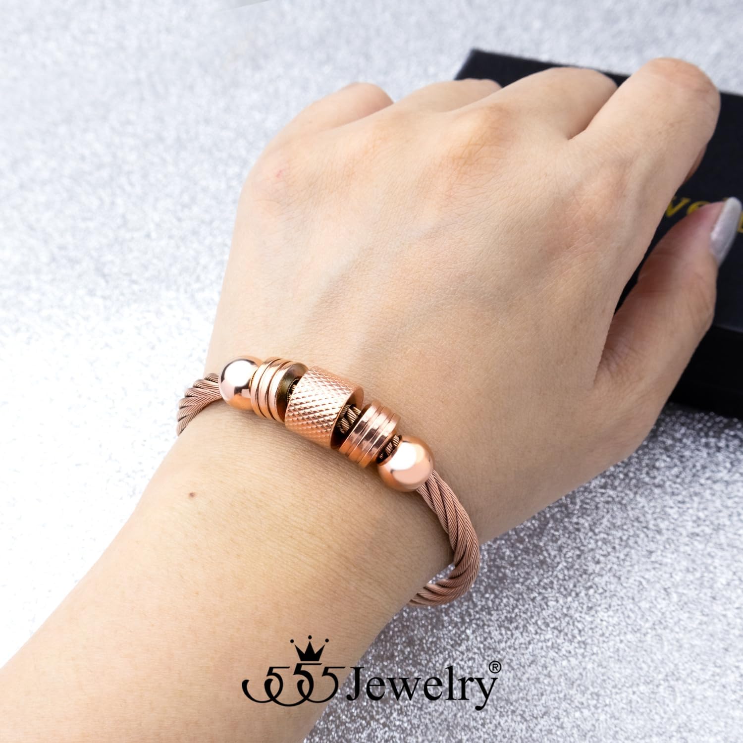 555Jewelry Mens Bracelet Stainless Steel Bracelets for Women Twisted Cable Cuff Bracelet for Men Bead Bracelet Open Cuff Bangles with Charms - Image 2