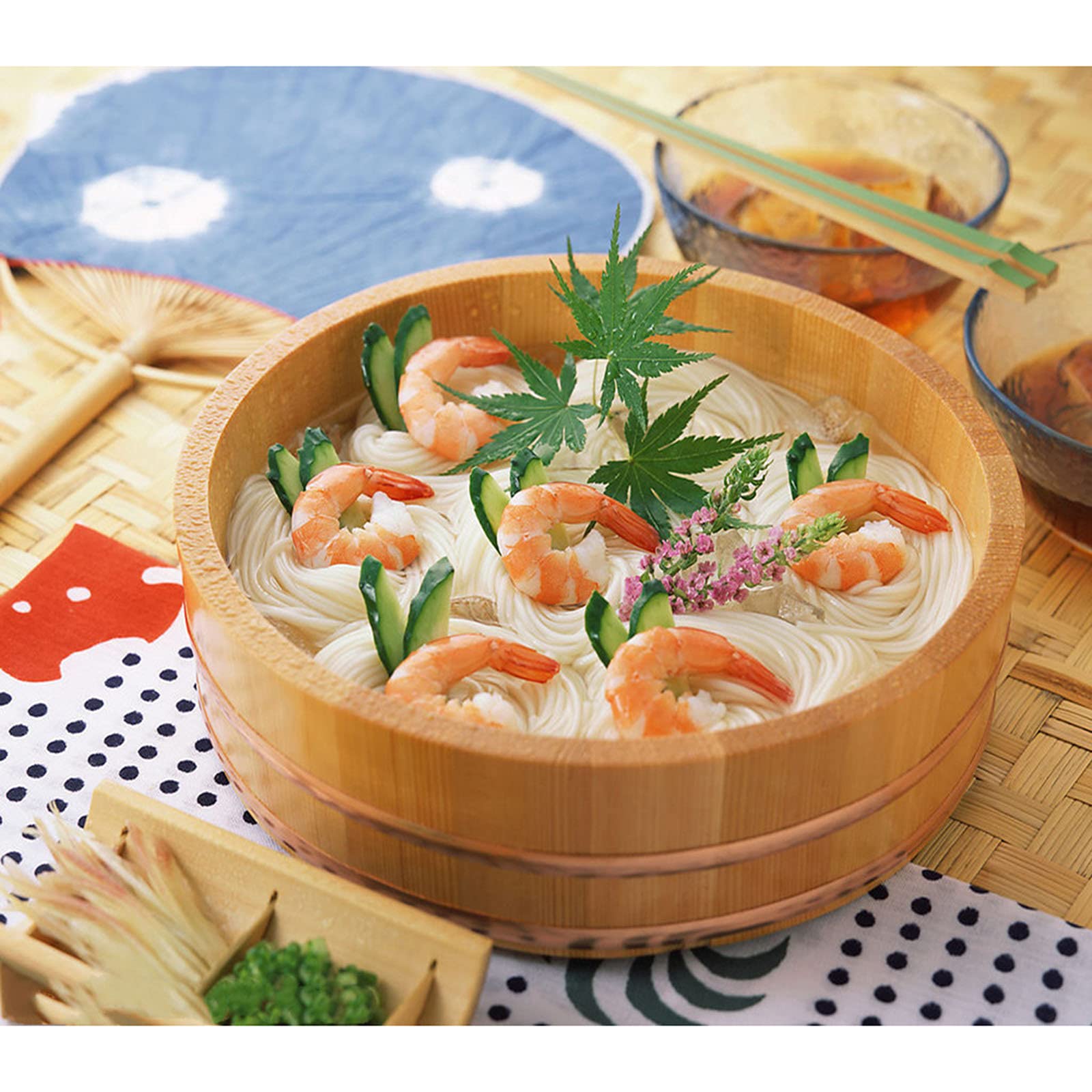 Hangiri Sushi Rice Mixing Bowl Kit - 48cm Wooden Tub With Rolling Mat & Rice Paddles For Sushi Making