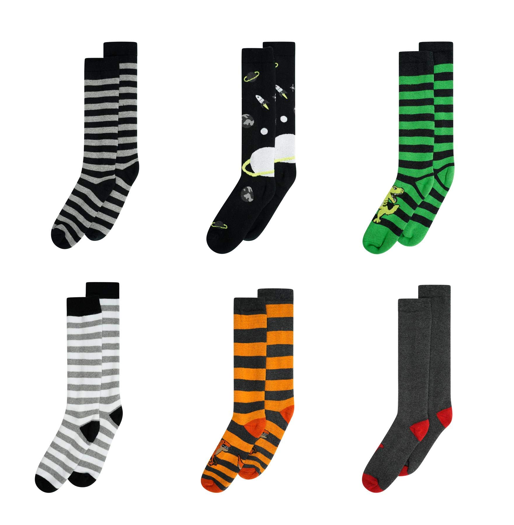 Sock Stack Boys 6 Pairs Of Kids Welly Socks Cotton Rich Girls Long Wellington Boot Sock, 12-3