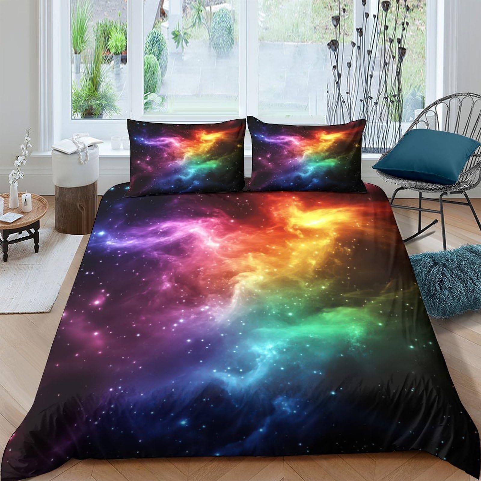 Ctjqhvkz Style-6 3D Printed Galaxy Starry Sky Fitted Sheet Microfiber Colourful Cosmic Nebula Mattress Cover Bedroom Decor Single（135X200cm）