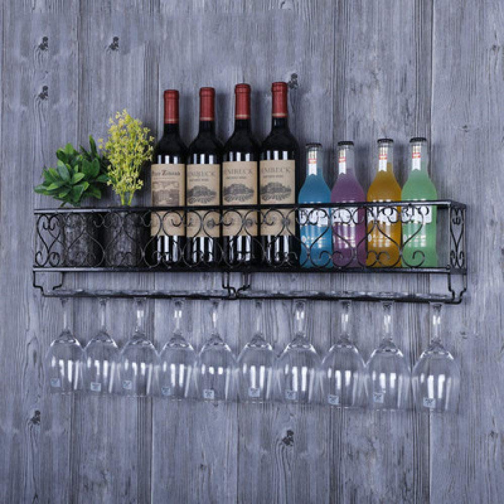 Casier à vin mural métallique porte-bouteille design suspendu et support verre à pied
