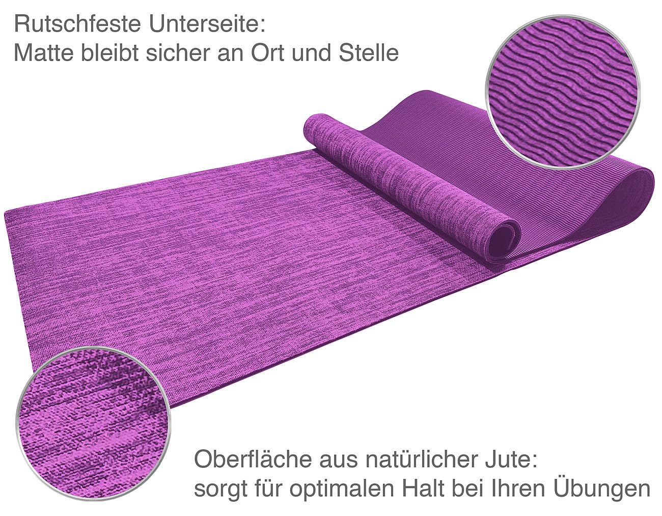 Newgen Medicals Yogazubehör: 4er-Set Jute-Yoga- & Gymnastikmatten, gepolstert, Tragegurt, 183x61 cm (Yogaunterlage, Pilates-Sportmatten)