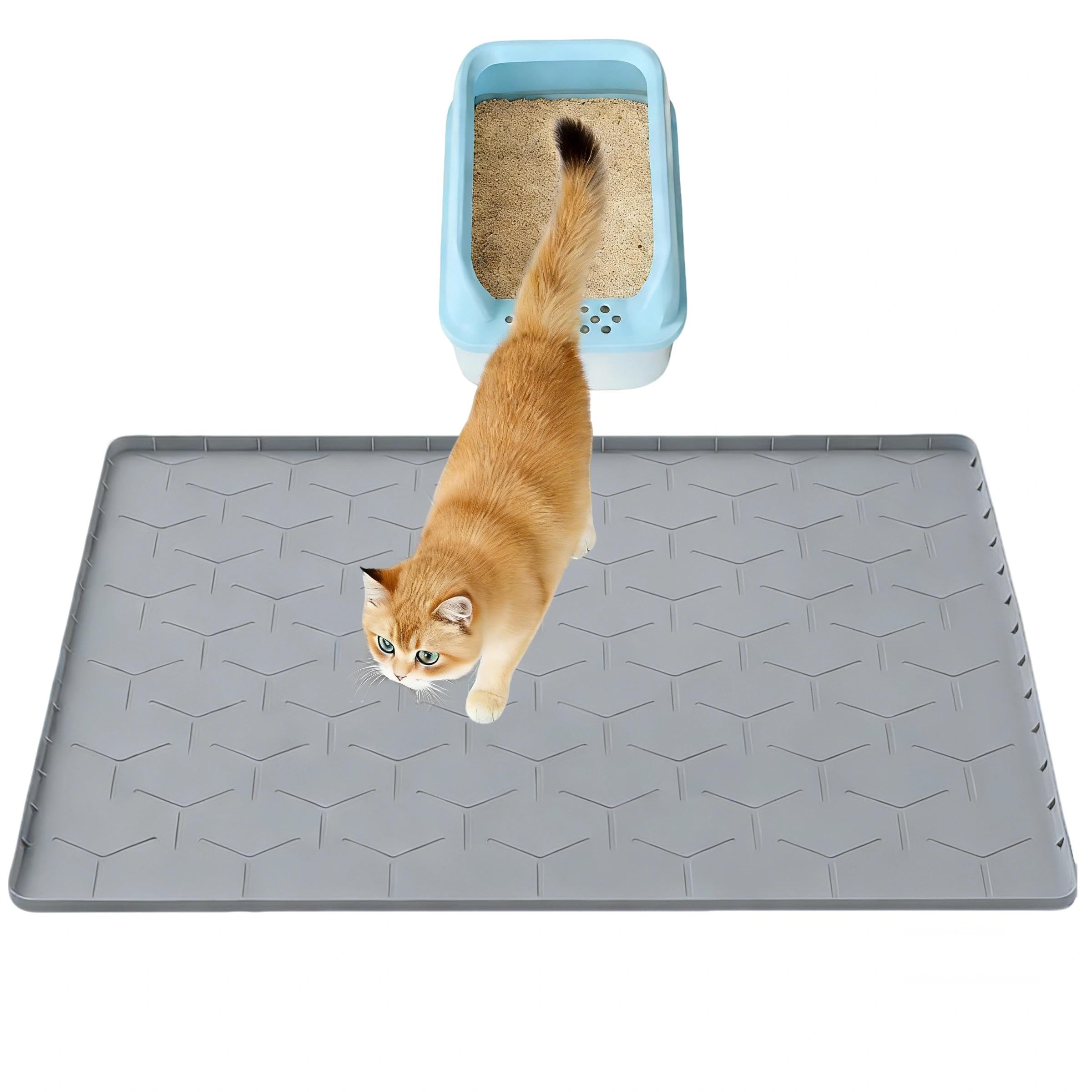 Dog Cat Food Mat, Silicone Waterproof Mat Pet of Food Bowls, Raised Edges Prevent Spills, Non-Slip, Waterproof, Easy to Clean