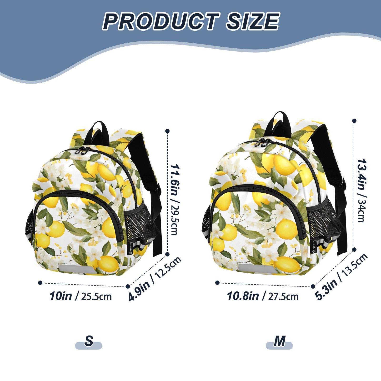Lemon White Flower Leaves Toddler Harness Backpack for Boys Girls 3-6 Years Kids Backpack with Anti Lost Safety Leash Baby Harness Bookbag for Walking Preschool Travel