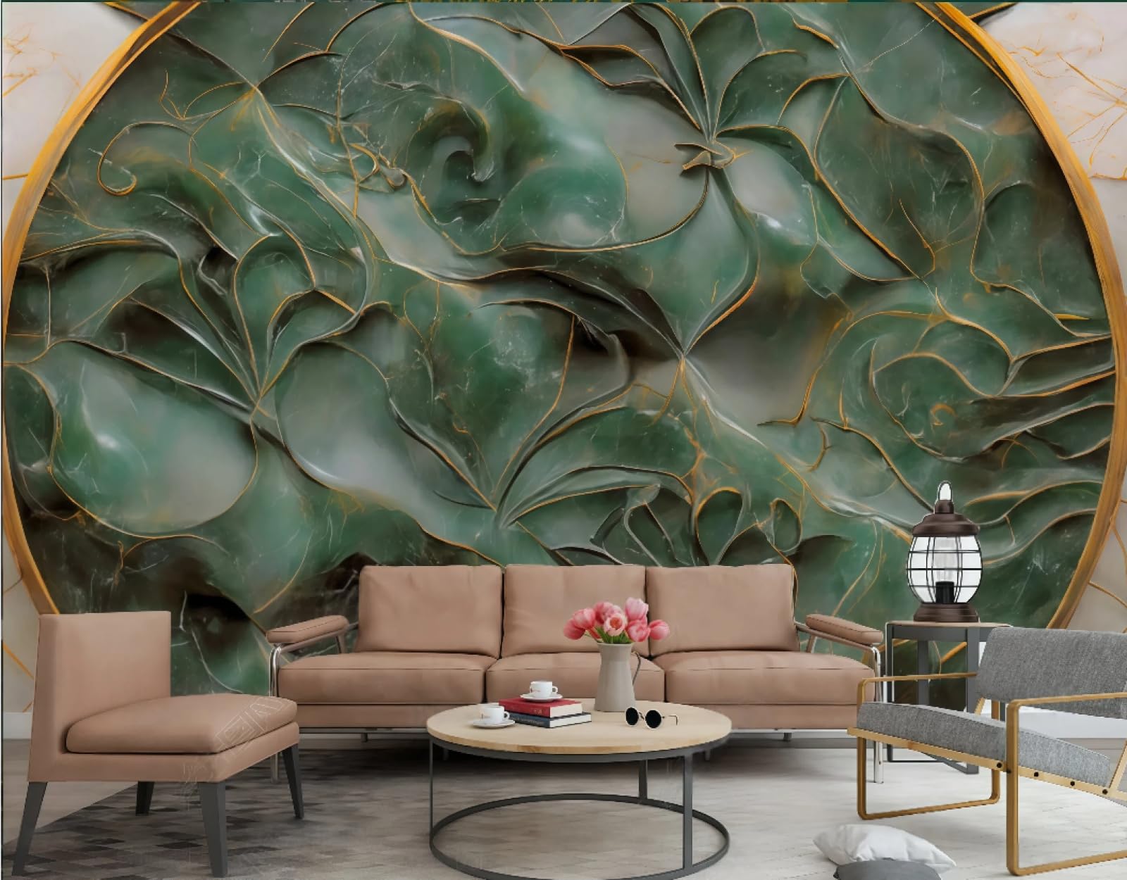 Tapeta nowoczesna abstrakcyjna szmaragdowa zieleń rzeźbiony marmurowy wzór obraz TV sofa tło tapeta ścienna salon restauracja kawiarnia mural, 3D, 150 x 105 cm