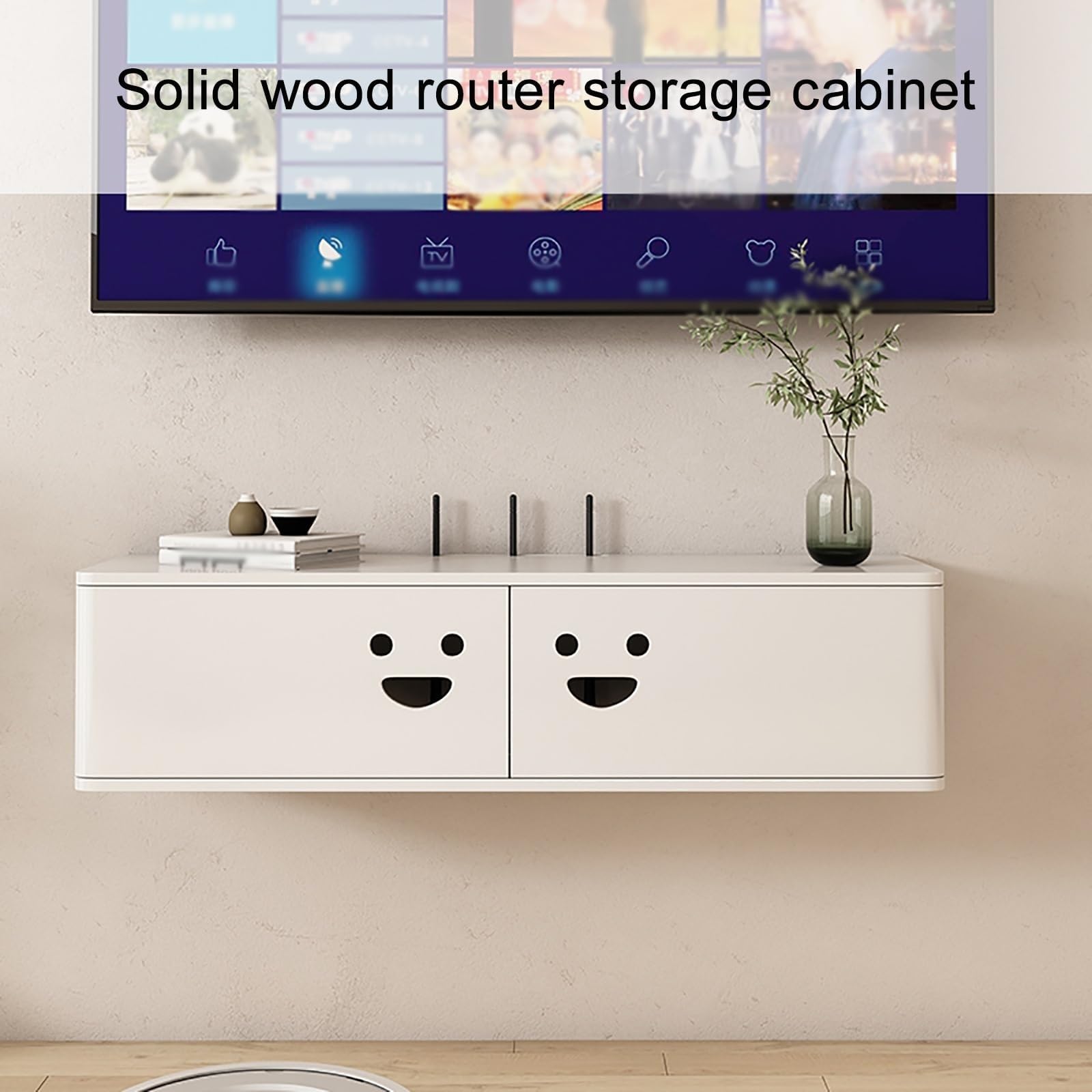 mobile TV Console multimediale montata a parete con supporto TV galleggiante in legno massello, mensola TV sospesa, centro di intrattenimento for l'home office(Wood,100 * 20 * 18cm)