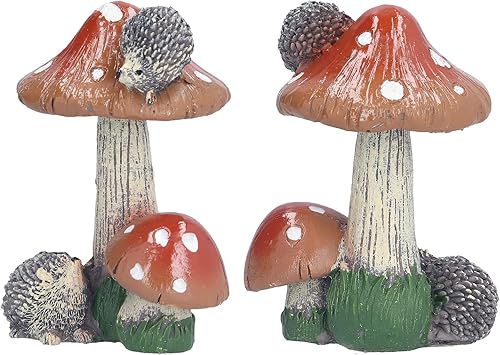 Miniatura 6 de Pyhodi 1 par de decoración de jardín de hongos erizos, decoraciones de césped de hongos erizos, adornos en miniatura de animales al aire libre,