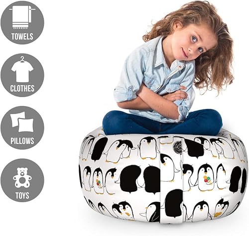 Miniatura 161 de Ambesonne Bolsa de juguetes de almacenamiento para perros, patrón con cachorros de raza pura, Bichon Pug Spitz Dachshund Poodle Shih Tzu, Rosa y