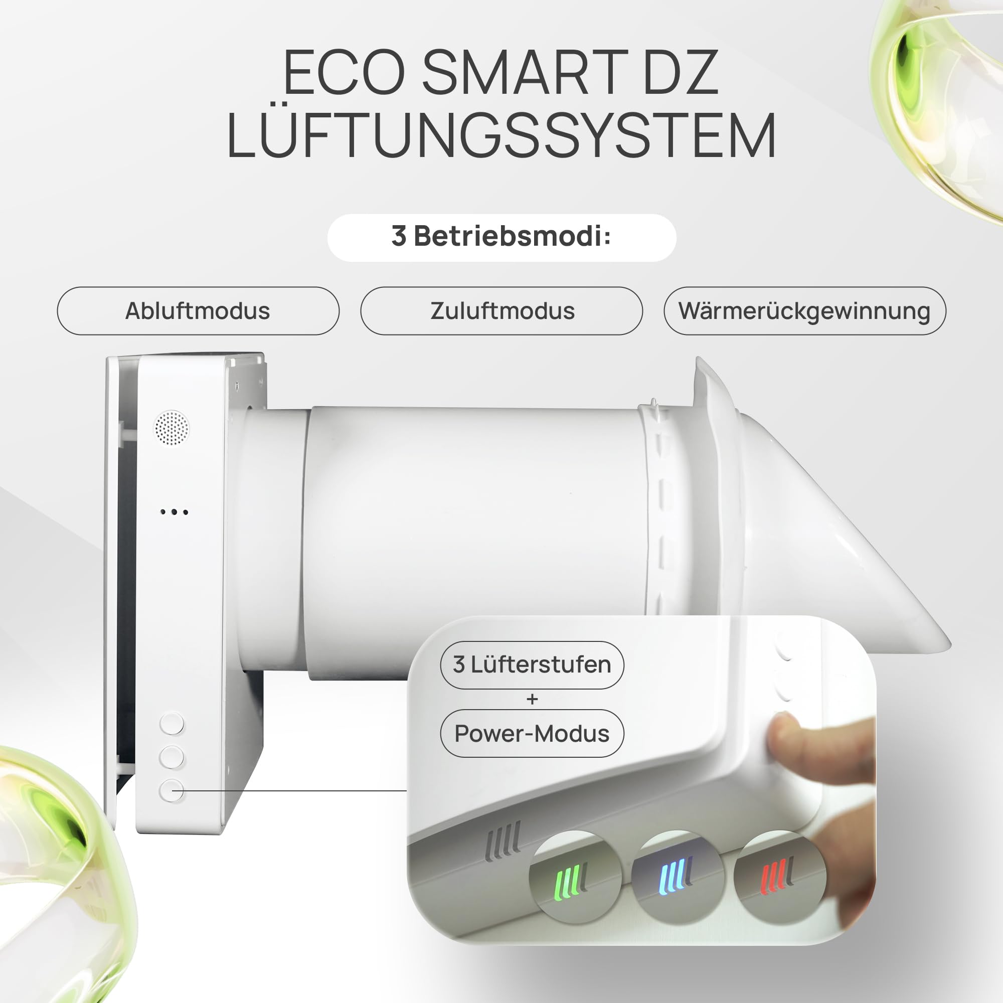 Eco Smart DZ - Sistema de ventilación, control de humedad, 97% recuperación de calor, F7 filtro, 160 mm diámetro, 60 m³/h, silencioso, 11,2 dB