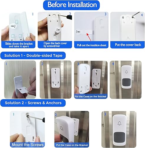 Miniatura 6 de Timbre inalámbrico, timbre de puerta remoto inalámbrico de largo alcance de 1300 pies con acabado de tela, timbre inalámbrico portátil Coolqiya con