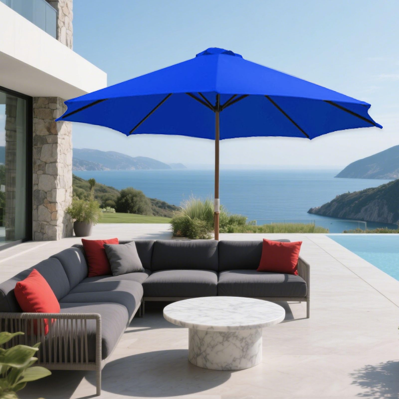 Telo di Ricambio per ombrellone da Esterno, da 2 a 3 Metri - Telo Resistente e Impermeabile per ombrelloni a 6/8 Stecche, Colore Nero, Perfetto per Giardino, Te