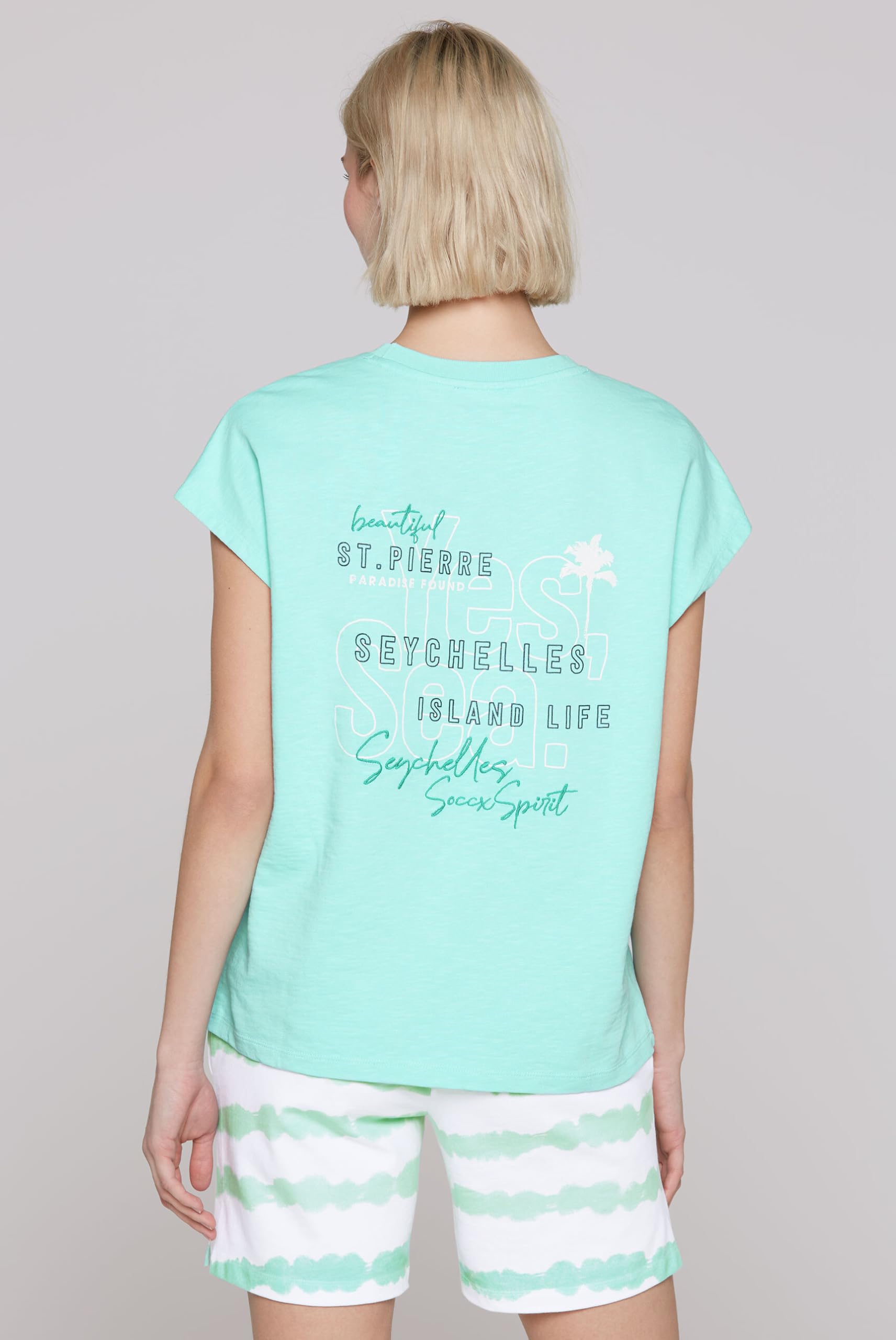 SOCCX Damen Ärmelloses Sweatshirt mit Rücken-Artwork