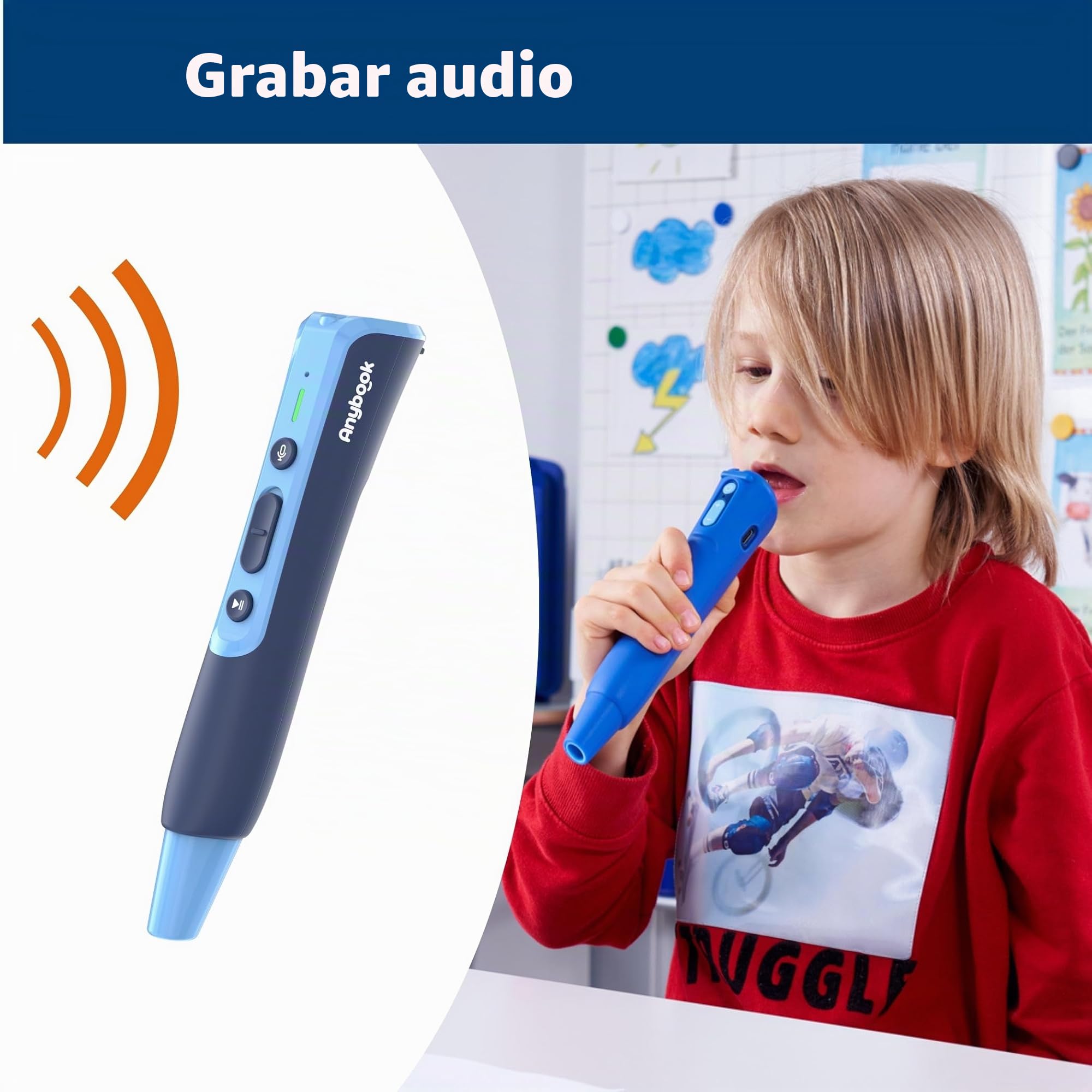 El lápiz de audio con función de grabación y reproducción, como ayuda de aprendizaje para la escuela primaria secundaria, logopeda, lector de lápiz de reproducción individual (Anybook Pro